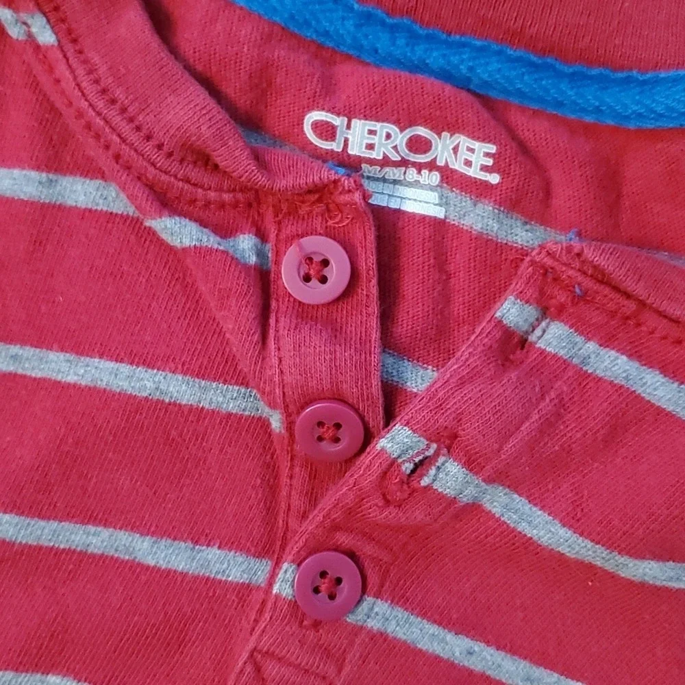 2 Boys Long Sleeve Size 8 Striped Shirts - GAP Island Moto Hoodie & Cherokee Red